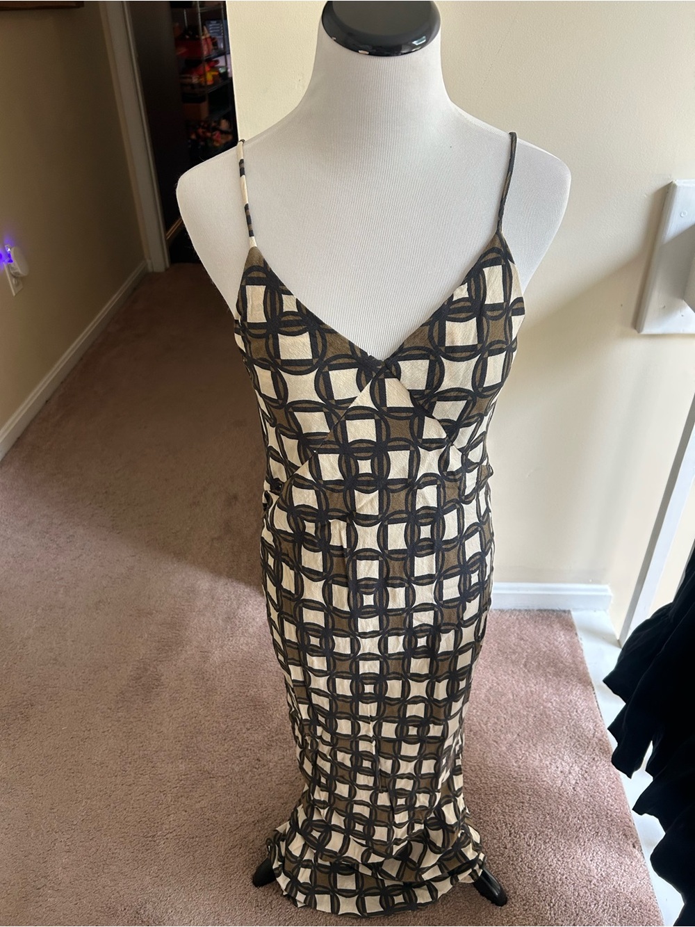 DISSH Black and Cream Geometric Maxi Slip Dress